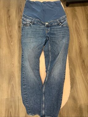 Women's Straight Leg Maternity Jeans in Blue with Overband